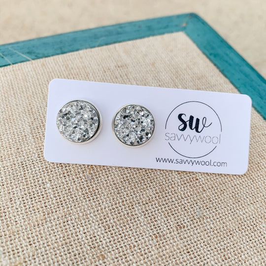 12MM Druzy Earrings - Silver Bells