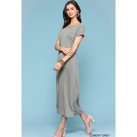 Open Back Midi Dress - Cement Gray