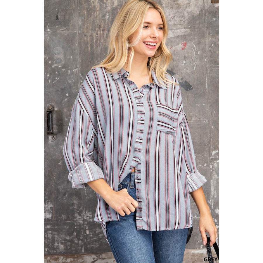 Color Stripes Button Down Blouse