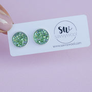 12MM Druzy Earrings - Olive Dusk