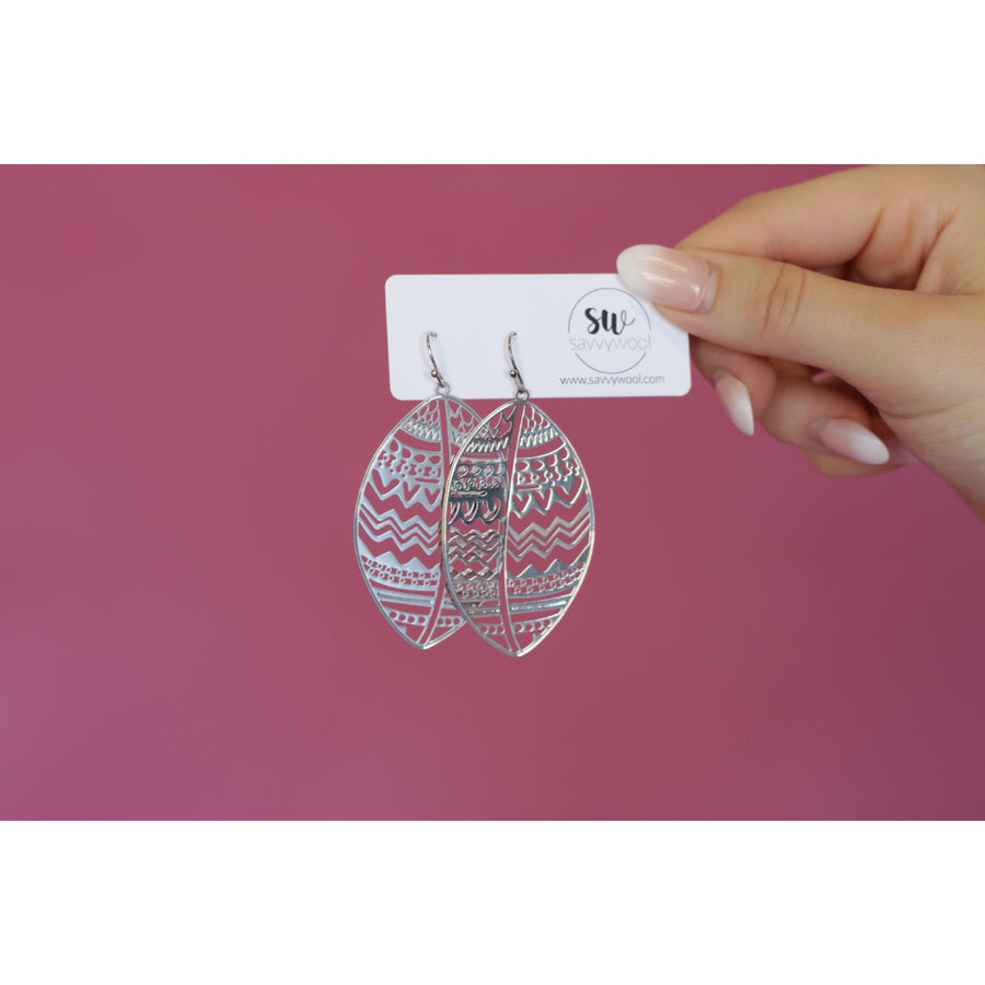 Metal Leaf Arch Statement Earrings - Silver