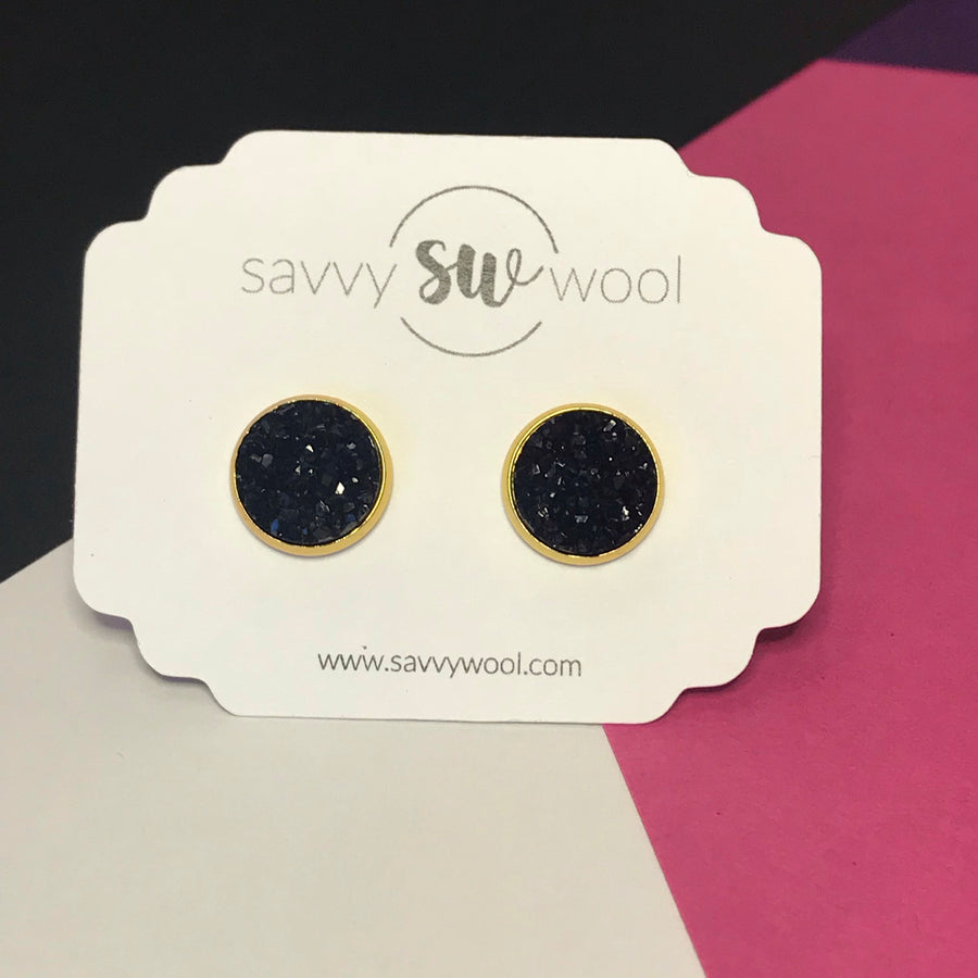 12MM Druzy Earrings - Black