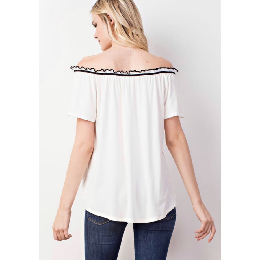 Varsity Off Shoulder Top - B&W