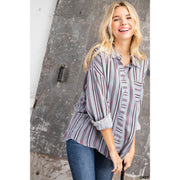 Color Stripes Button Down Blouse