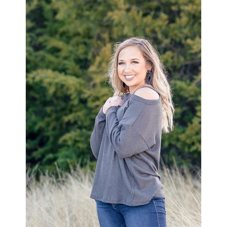 One Shoulder Cut Top - Charcoal