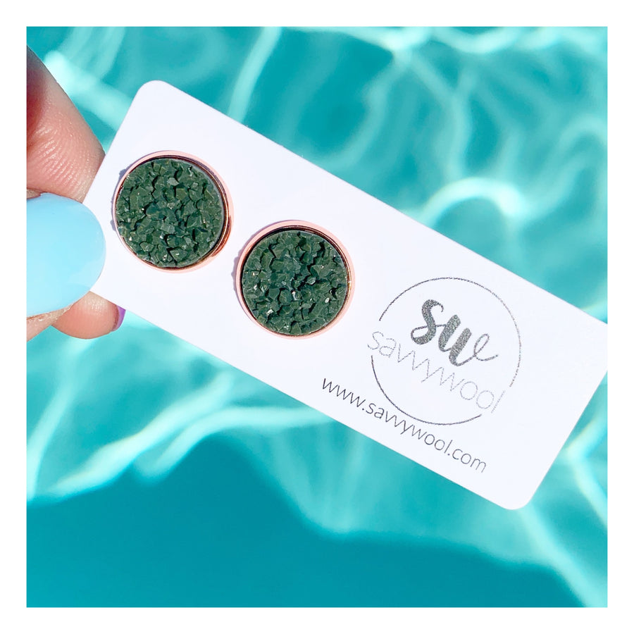 12MM Olive on Rose Druzy Stud Earrings