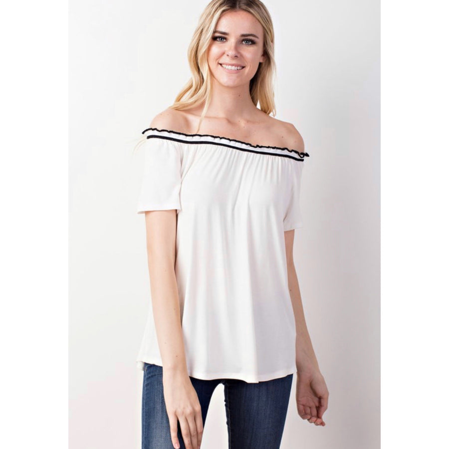 Varsity Off Shoulder Top - B&W