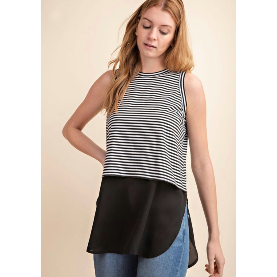 MIXED SLEEVELESS KNIT TOP - B&W