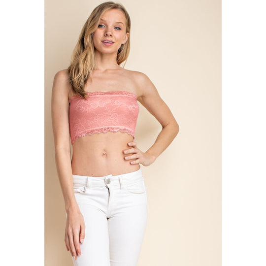 Floral Lace Bandeau Bralette - Pale Pink