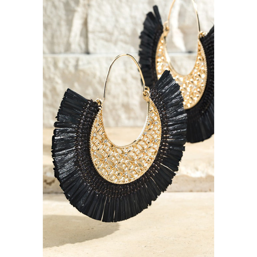 Raffia Fan Tassel Statement Earrings