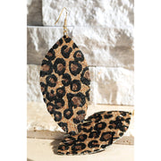 Leopard Leather Feather Statement Earrings