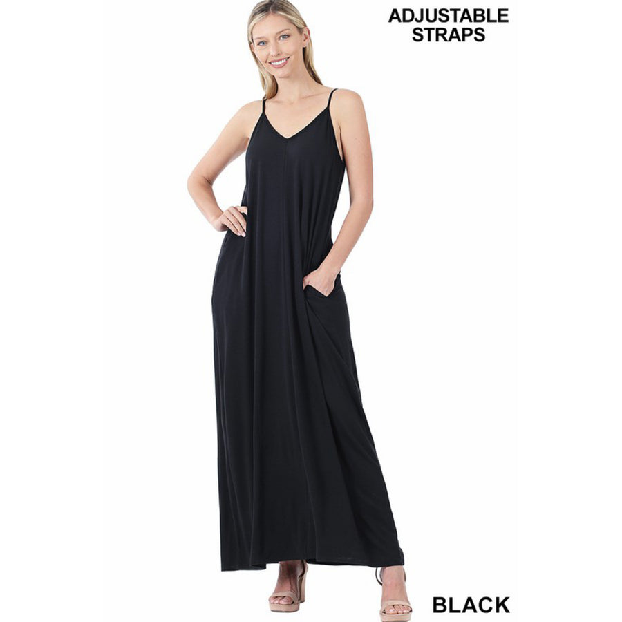 Zenana Basic Cami Maxi Dress - Black