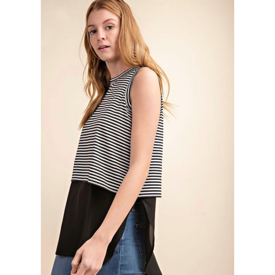 MIXED SLEEVELESS KNIT TOP - B&W