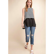 MIXED SLEEVELESS KNIT TOP - B&W