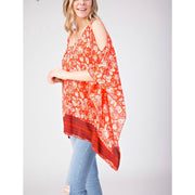 Border Cold Shoulder Boho Top - Coral