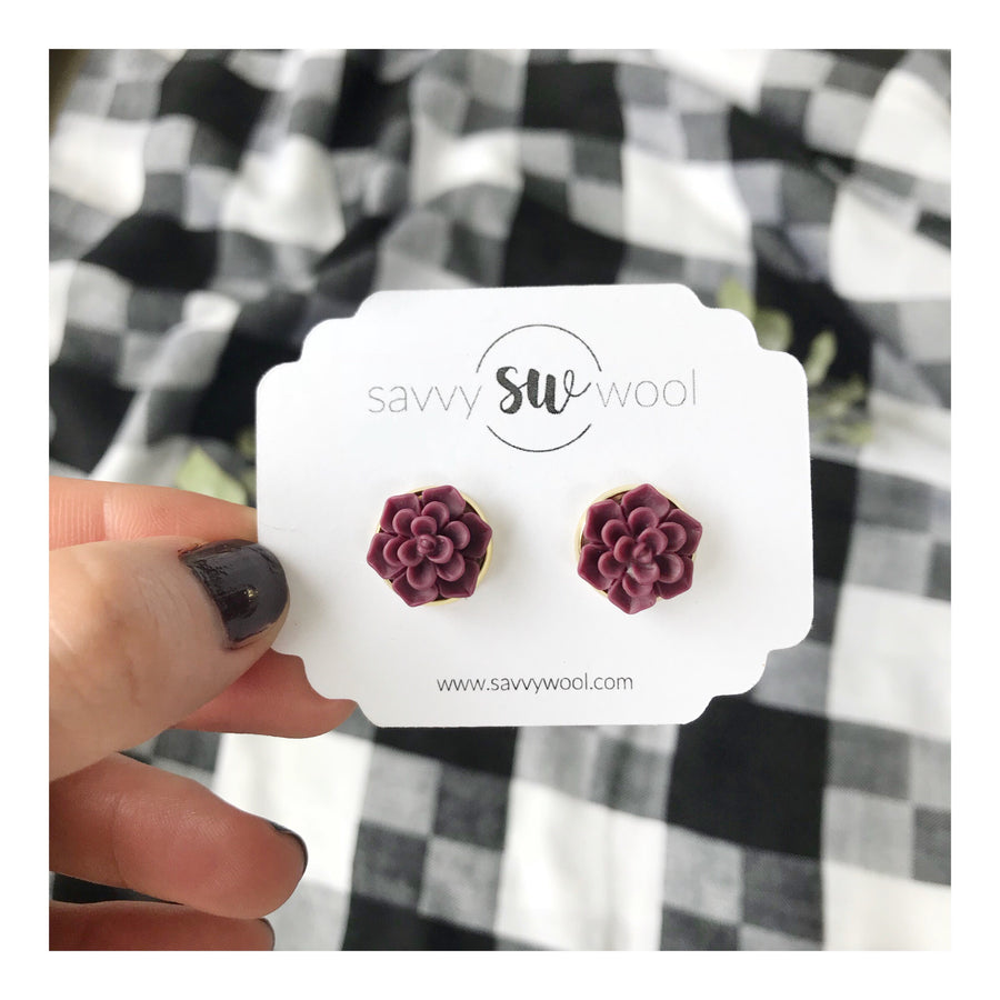 12MM Burgundy Succulent Druzy Earrings