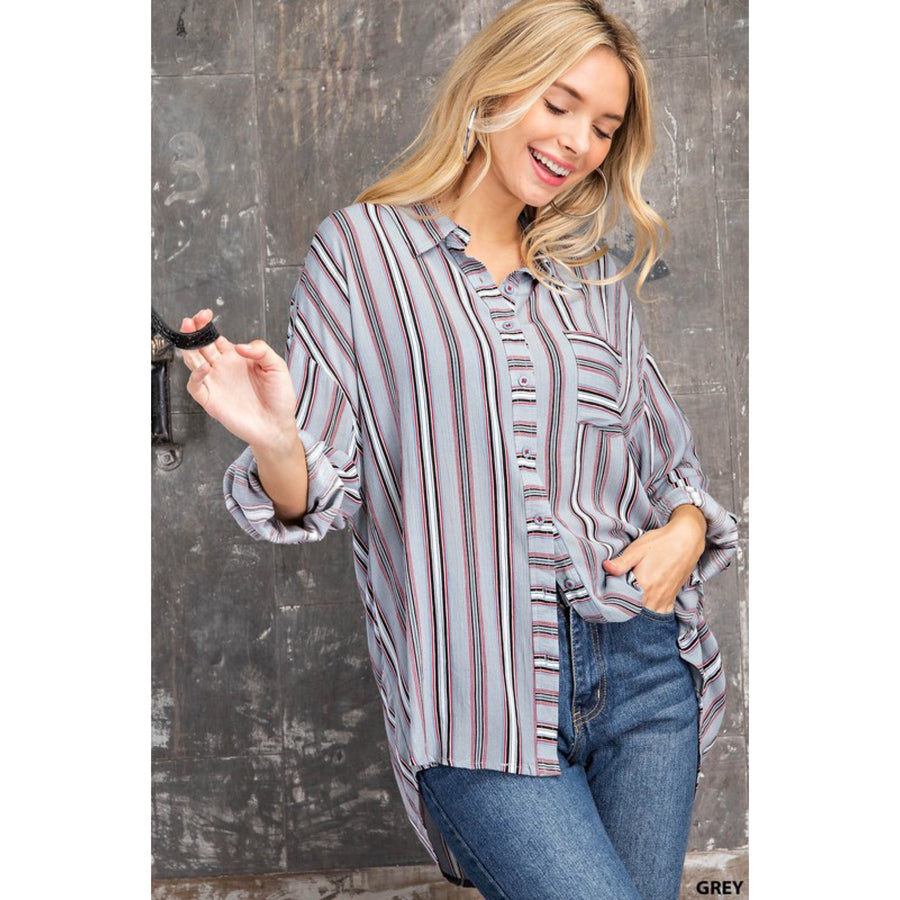 Color Stripes Button Down Blouse