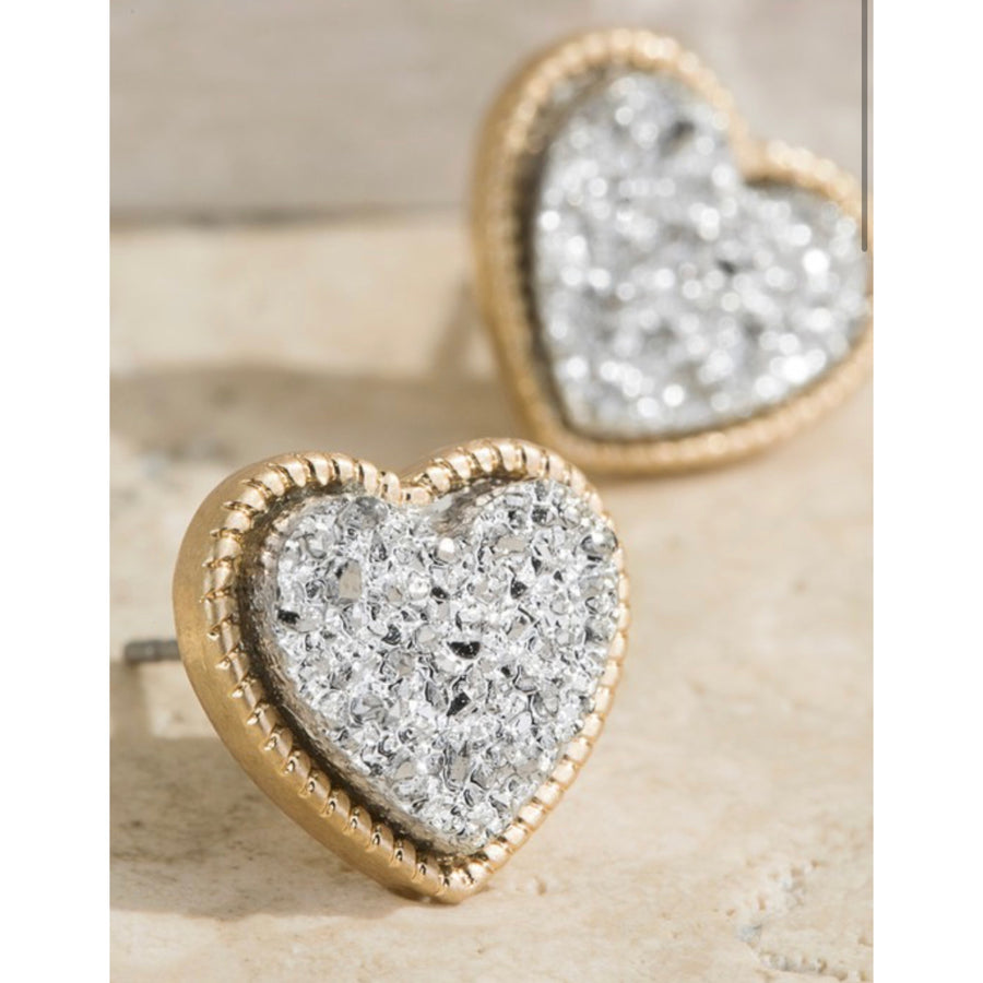 Heart Faux Druzy Stud Earrings