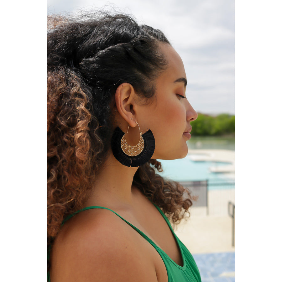 Raffia Fan Tassel Statement Earrings